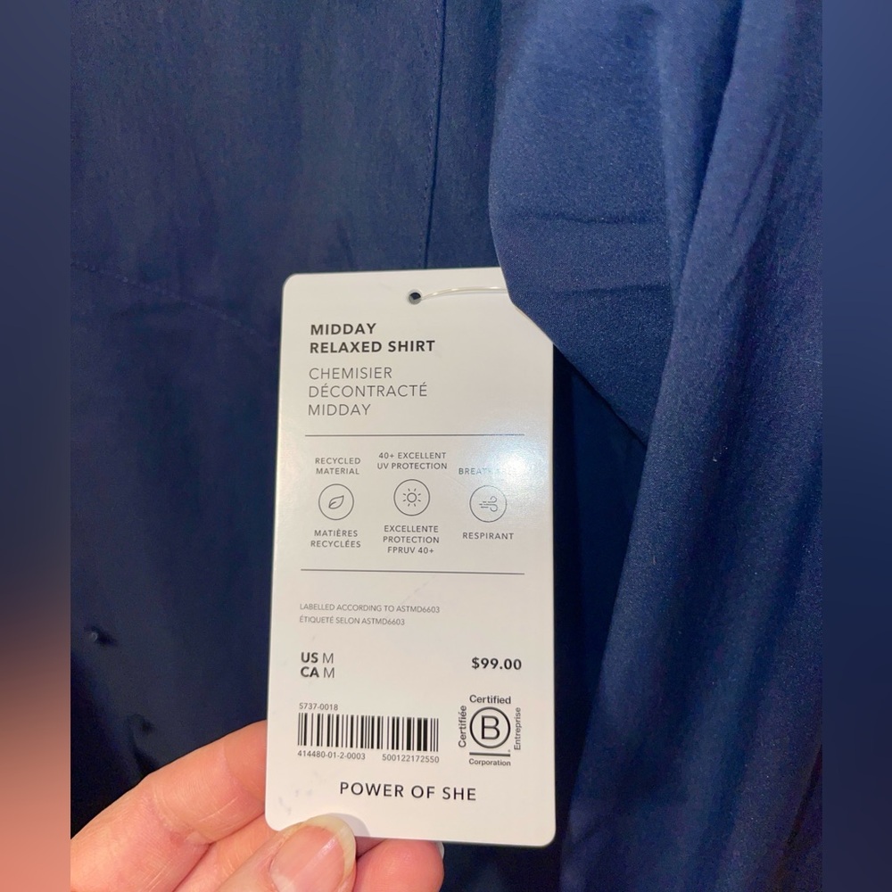 Athleta Navy Midday Relaxed Poplin Button-Down Long Sleeve Shirt, Women’s M - Picture 3 of 12
